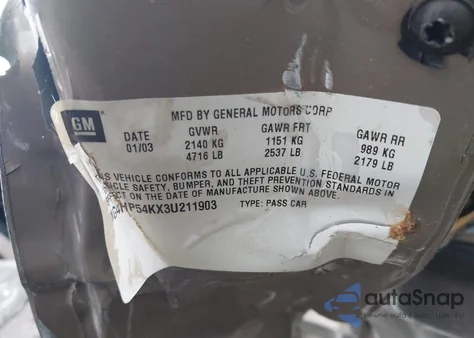 2003 Buick Lesabre Custom из США, поврежденный, VIN 1G4HP54KX3U211903